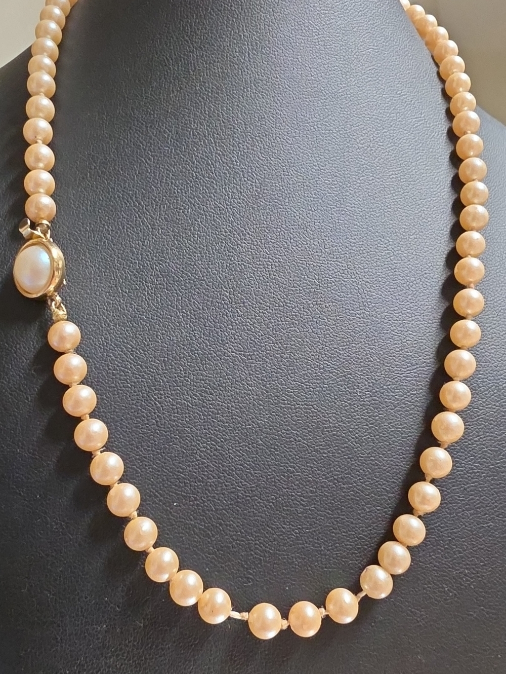 Vintage Glass Champagne Hand Knotted Pearl Necklace